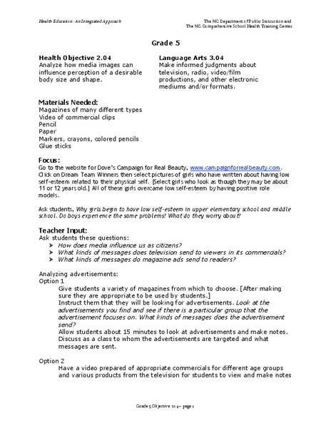 Body Image Lesson Plan