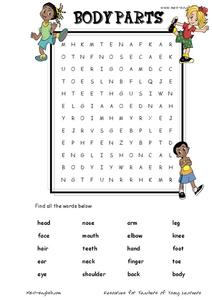 Body Parts Word Search Worksheet