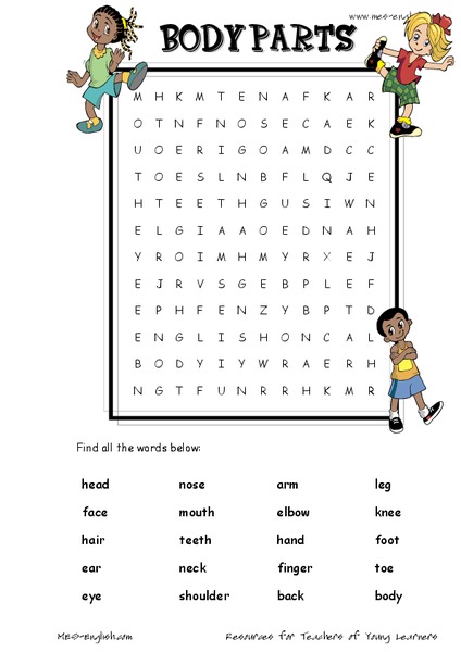 Body Parts Word Search Worksheet
