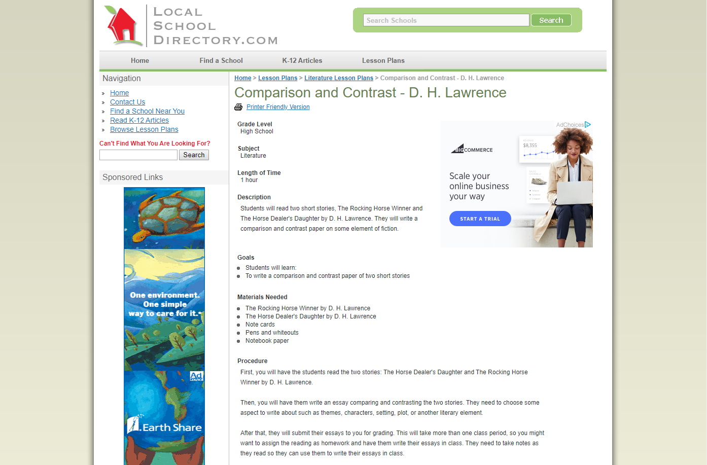 Comparison and Contrast - D. H. Lawrence Lesson Plan