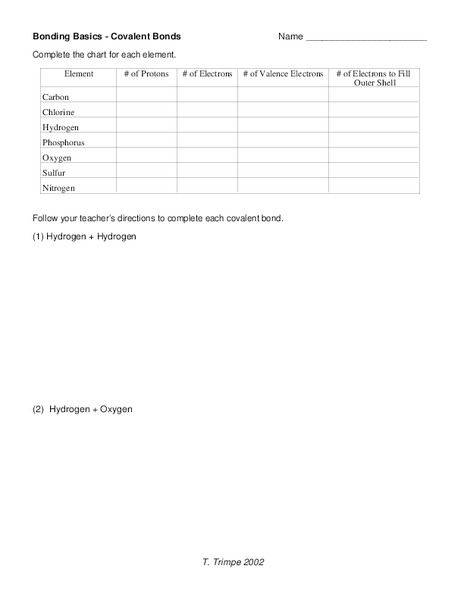 Bonding Basics - Covalent Bonds Worksheet