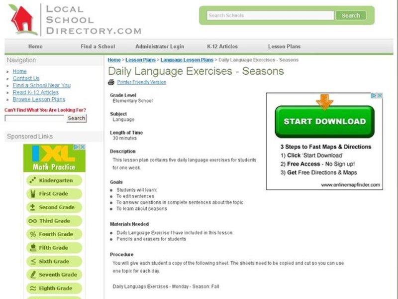 Daily Language Exercises - Seasons Lesson Plan