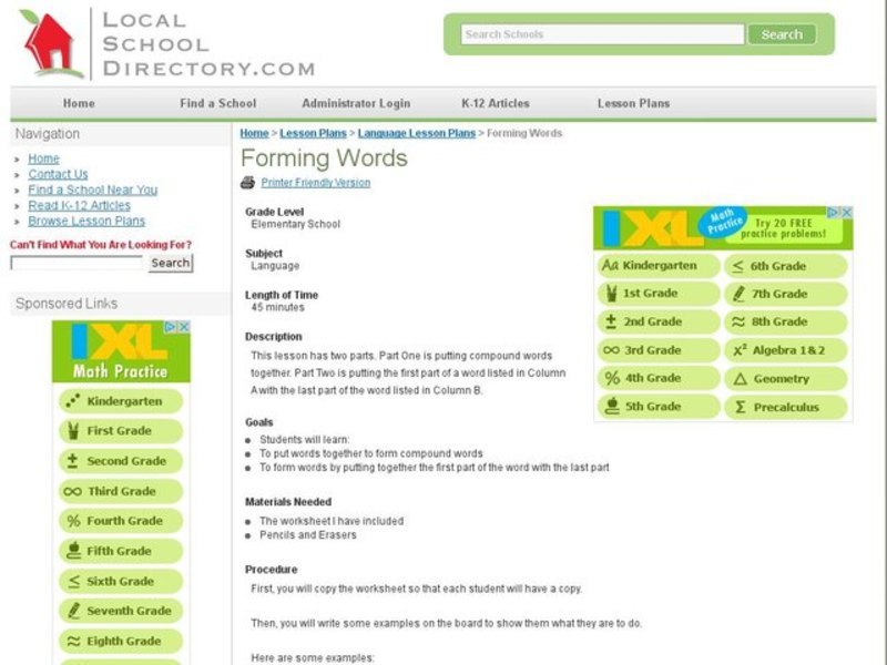 Forming Words Lesson Plan