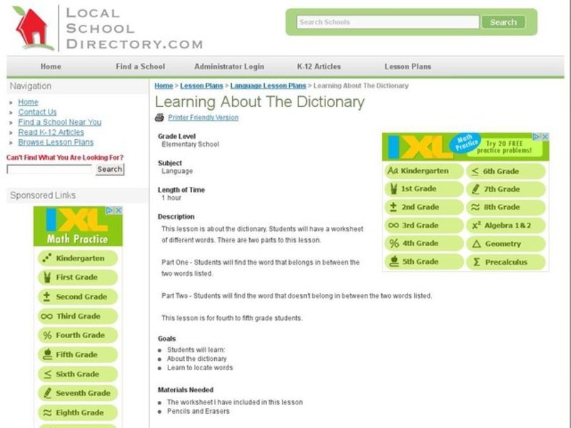 Learning About The Dictionary Lesson Plan