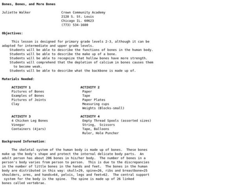 Bones, Bones, and More Bones Lesson Plan