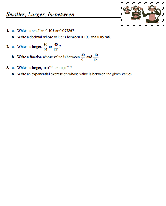 Smaller, Larger, In-Between Assessment