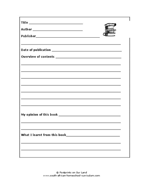 Book Report Worksheet