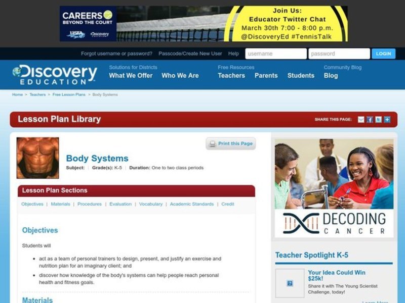 Body Systems Lesson Plan