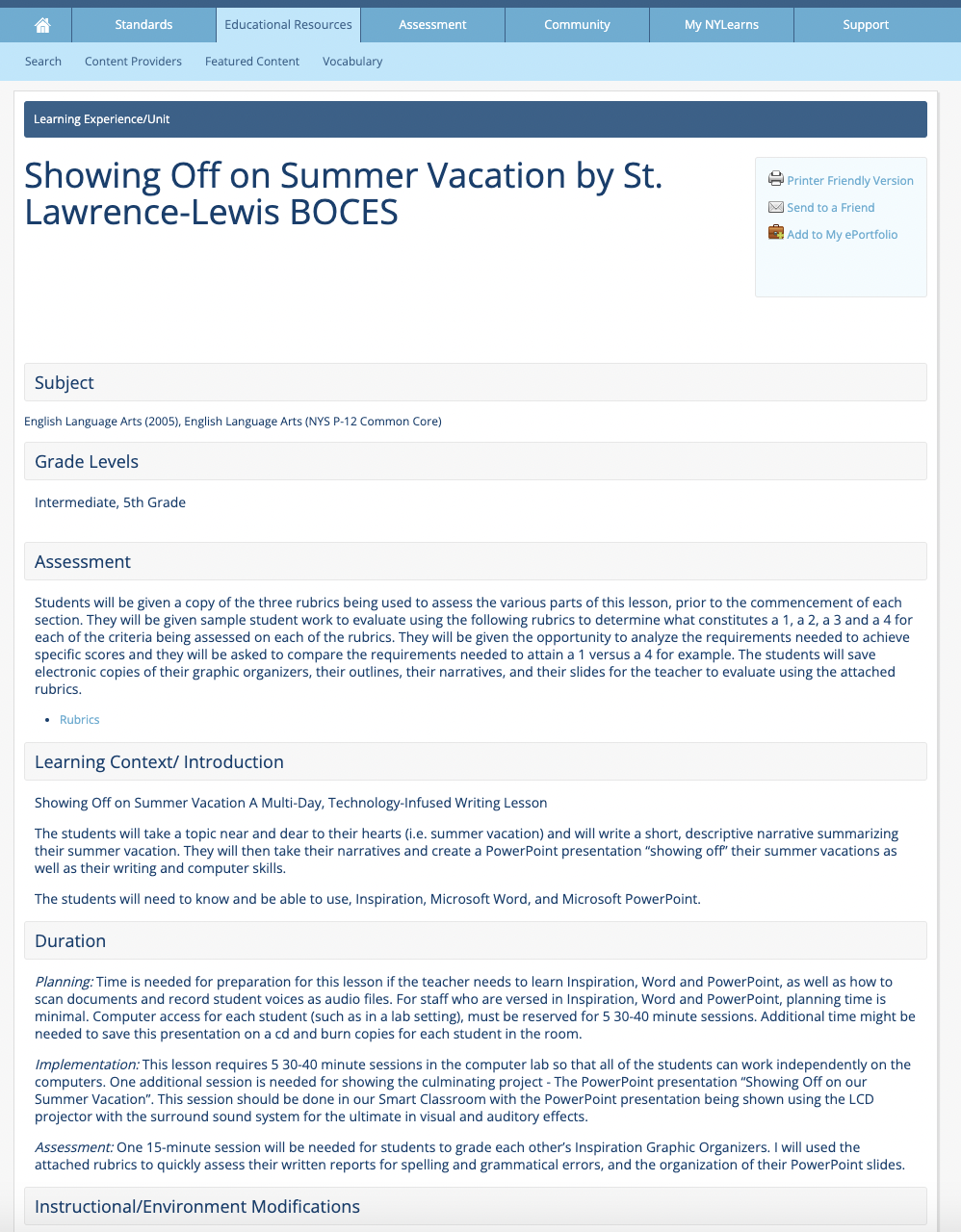 Showing Off on Summer Vacation Lesson Plan