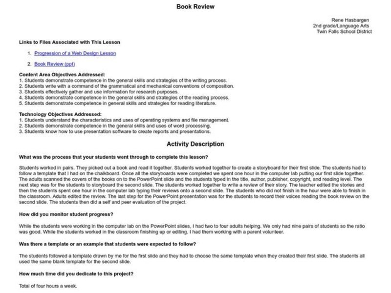 Book Review Lesson Plan