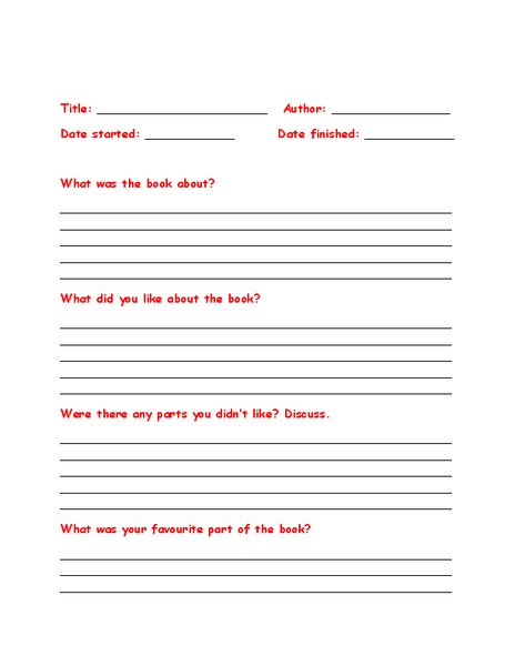 Book Review Worksheet