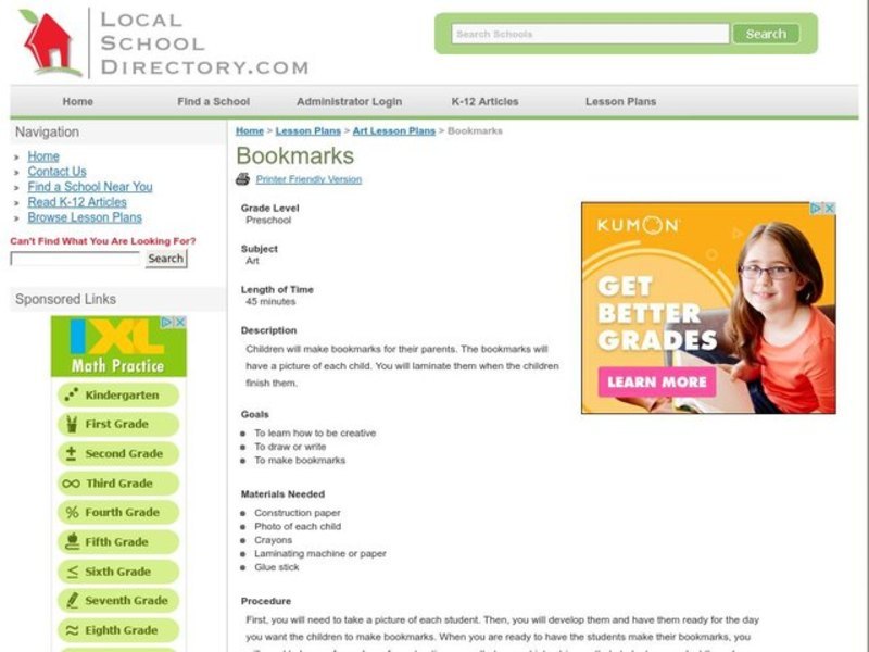 Bookmarks Lesson Plan