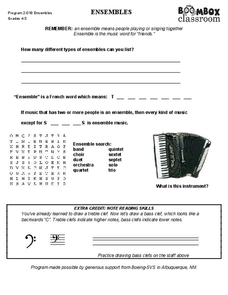Boombox Classroom: Ensembles Worksheet