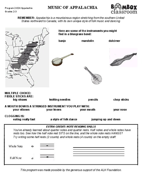 Boombox Classroom: Music of Appalachia Worksheet