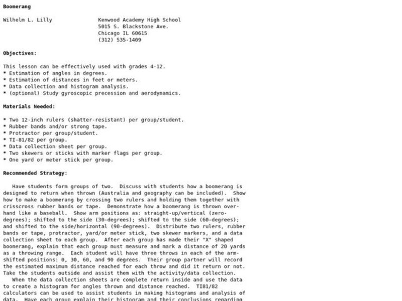 Boomerang Lesson Plan