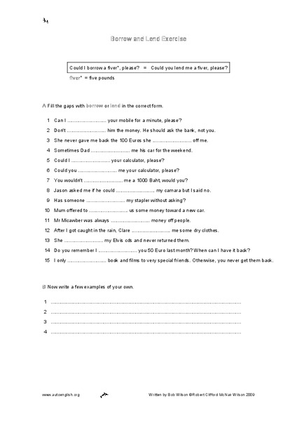 Borrow and Lend Exercise Worksheet