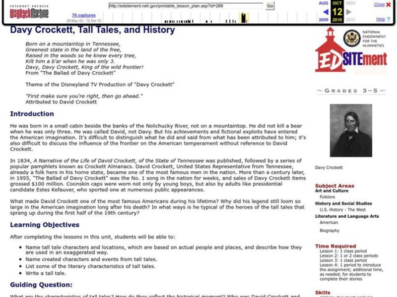 Born on a Mountaintop? Davy Crockett, Tall Tales, and History Lesson Plan