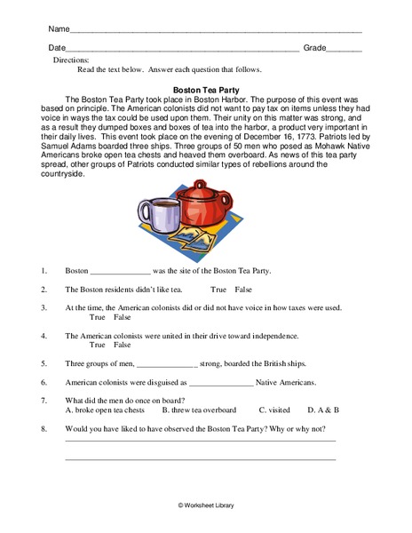 Boston Tea Party Worksheet