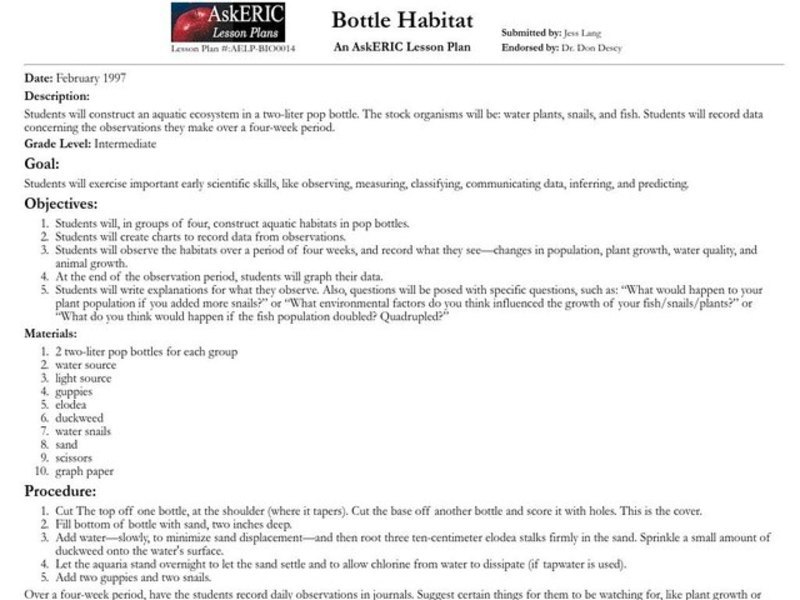 Bottle Habitat Lesson Plan
