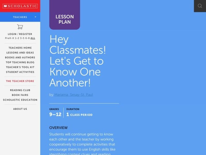 Hey Classmates! Let's Get to Know One Another! Lesson Plan