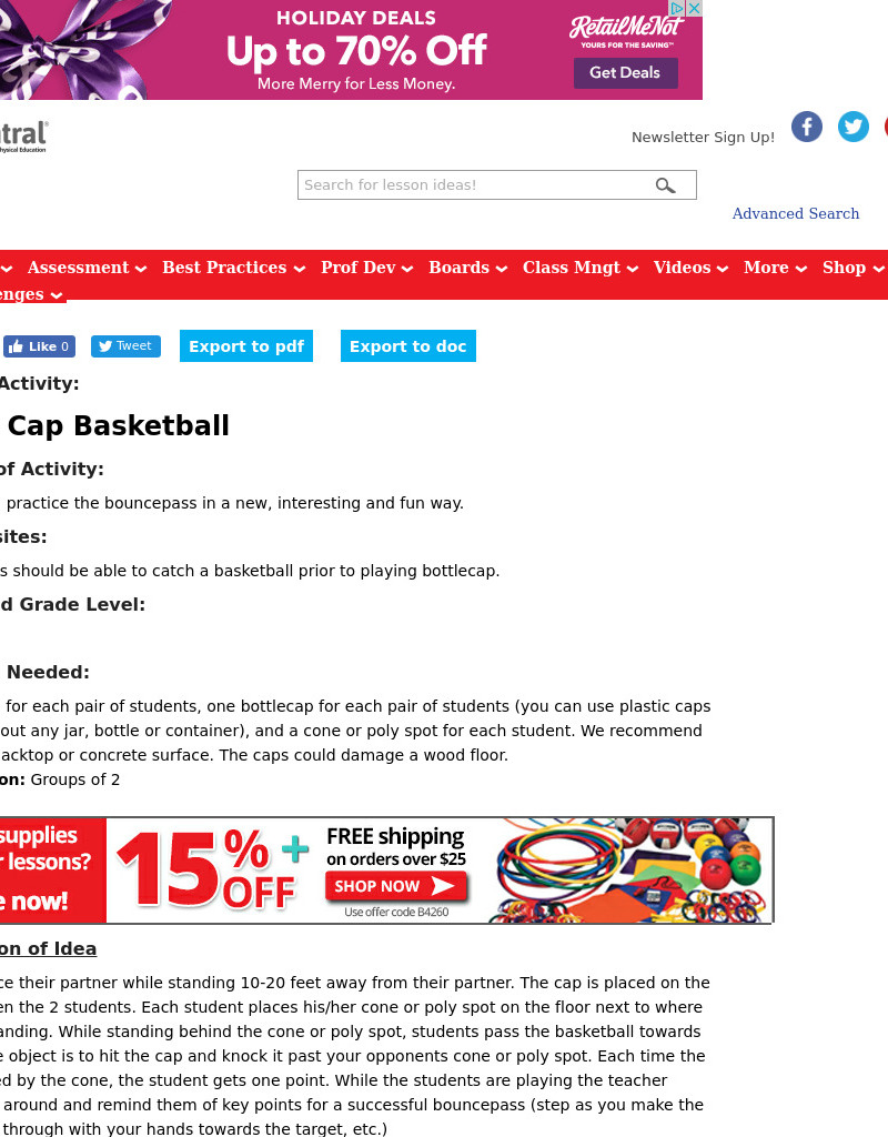 Bottle Cap Basketball Lesson Plan
