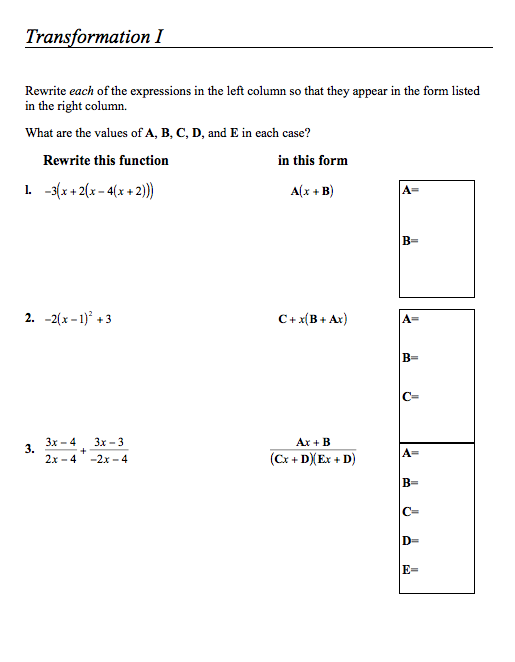 Transformation I Assessment