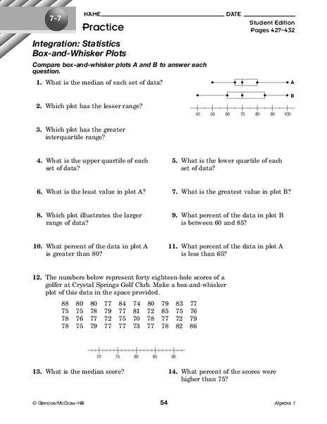 Box-and-Whisker Plots Worksheet