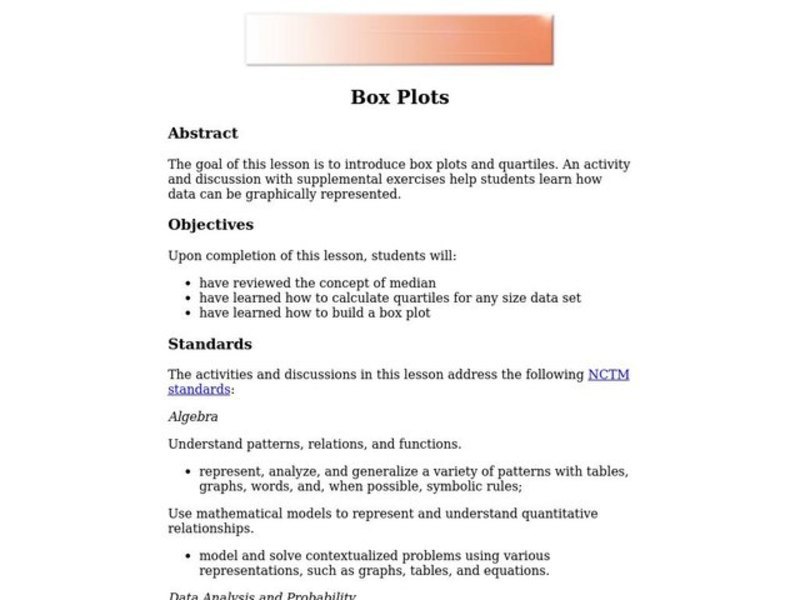 Box Plots Lesson Plan