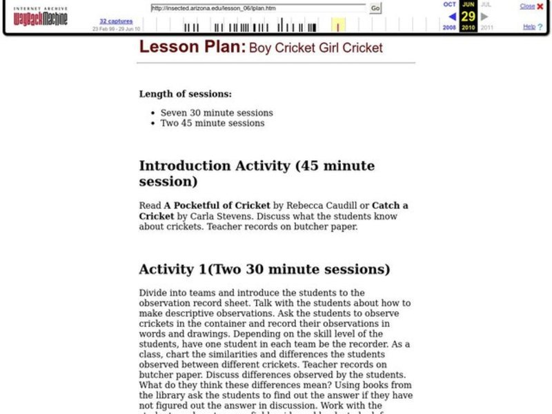 Boy Cricket Girl Cricket Lesson Plan