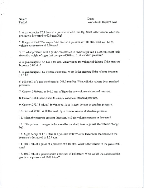Boyle's Law Worksheet
