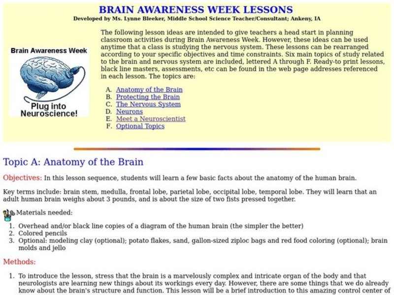 Brain Awareness Week Lesson Plan
