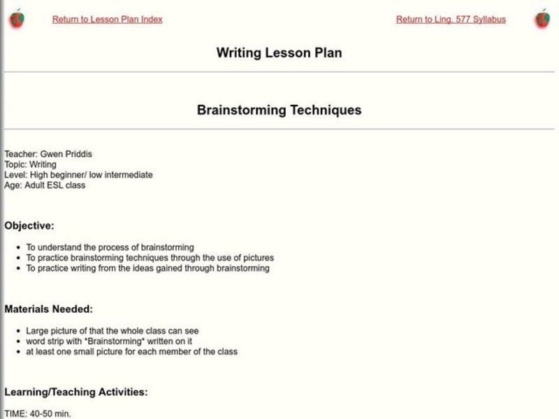 Brainstorming Techniques Lesson Plan