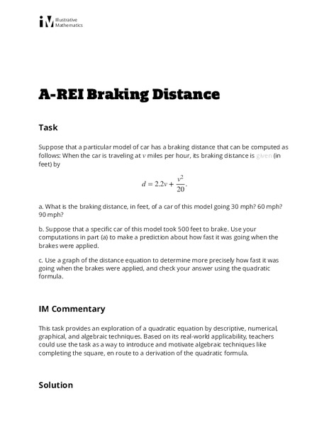 Braking Distance Lesson Plan