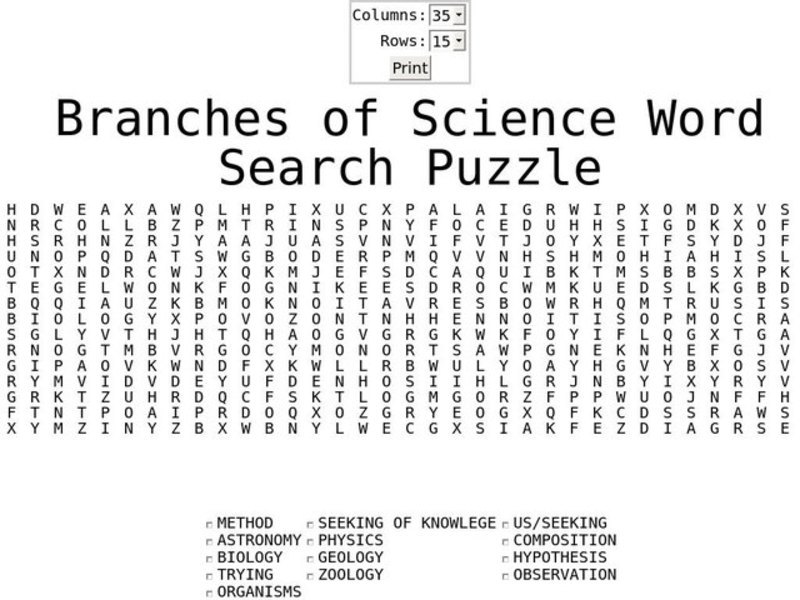 Branches of Science Worksheet
