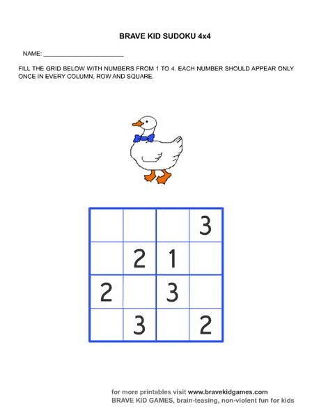Brave Kid Sudoku Worksheet