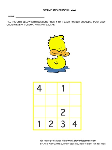 Brave Kid Sudoku 4x4 Worksheet