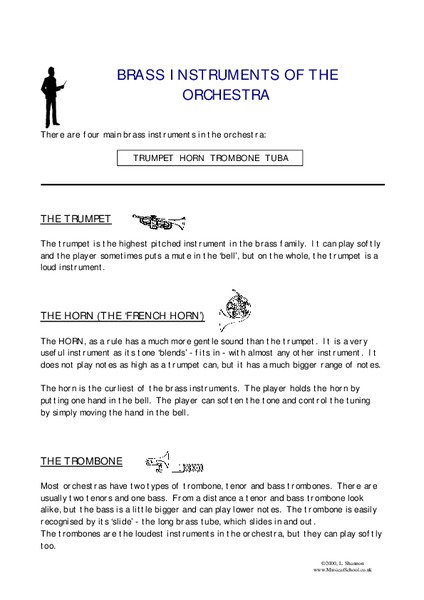 Brass Instruments Worksheet