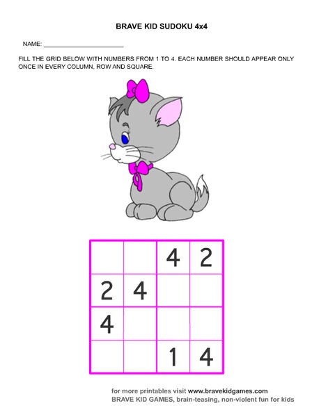 Brave Kid Sudoku 4x4 Worksheet