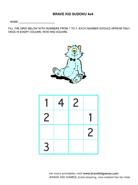 Brave Kid Sudoku 4x4 Worksheet