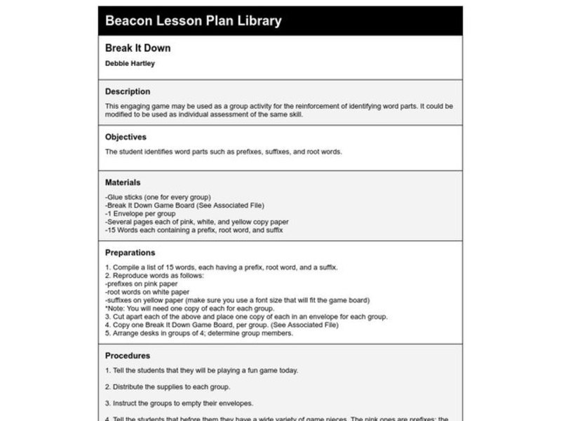 Break It Down Lesson Plan
