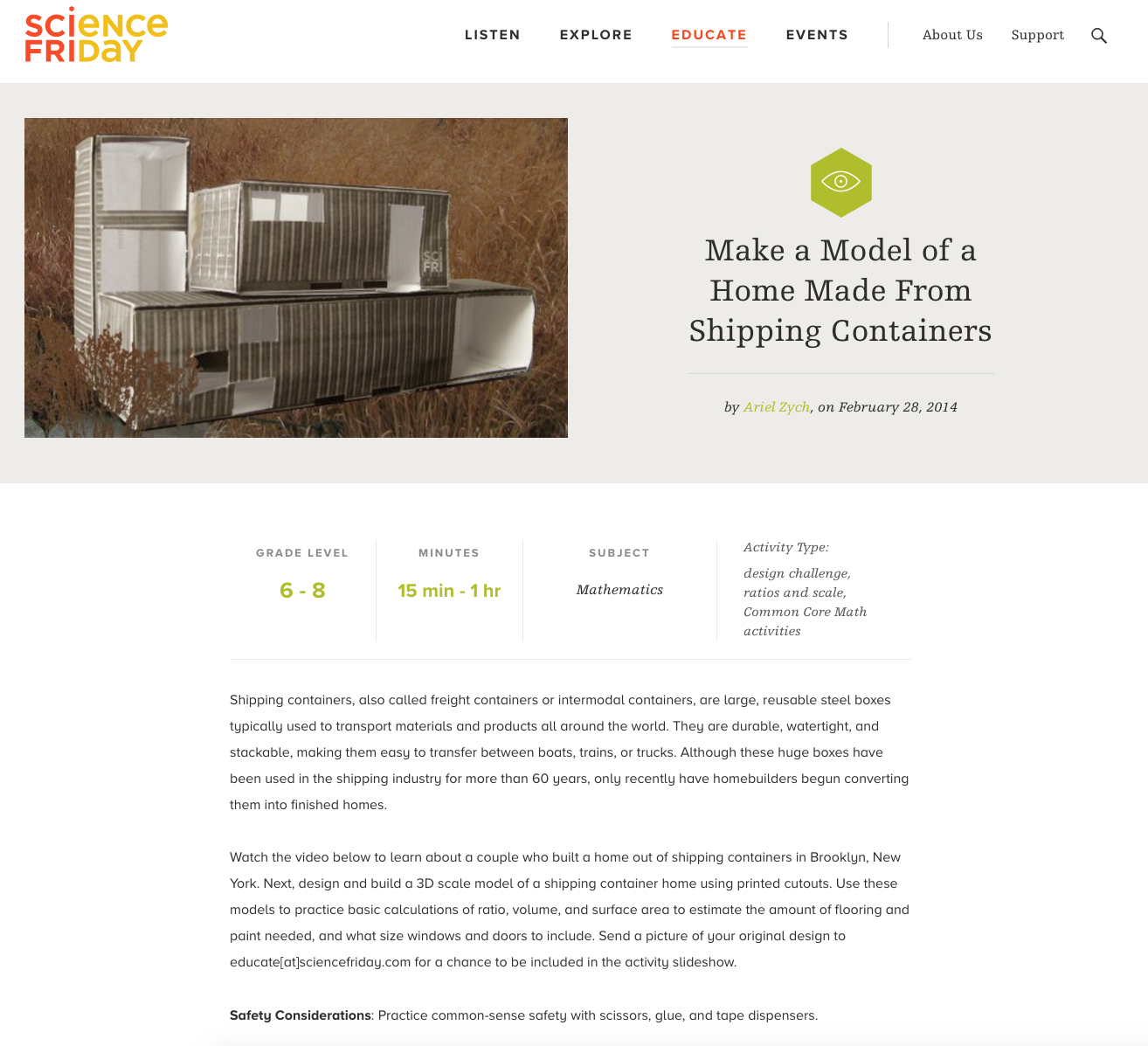 Make a Model of a Home Made From Shipping Containers Activity