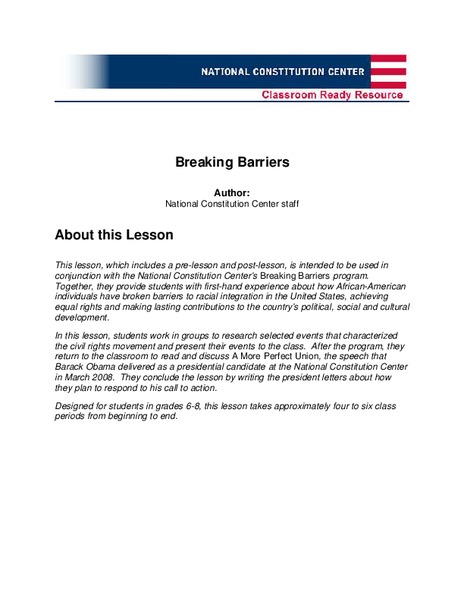 Breaking Barriers Lesson Plan