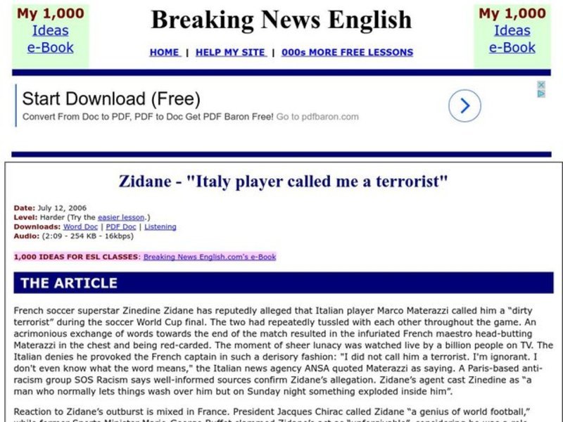 Breaking News English Worksheet