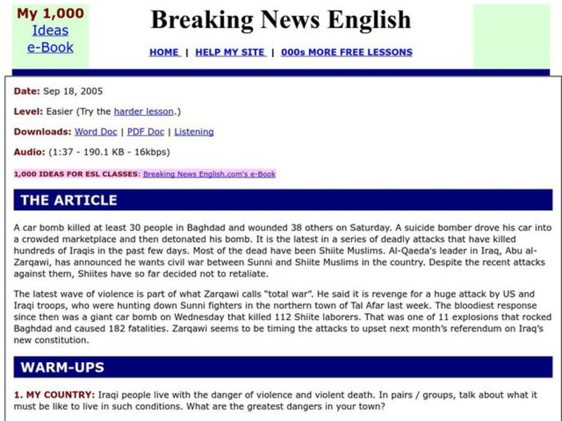 Breaking News English: Baghdad Car Bomb Kills 30 Worksheet