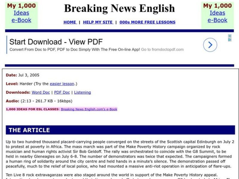 Breaking News English: Campaign Against Poverty Begins Worksheet