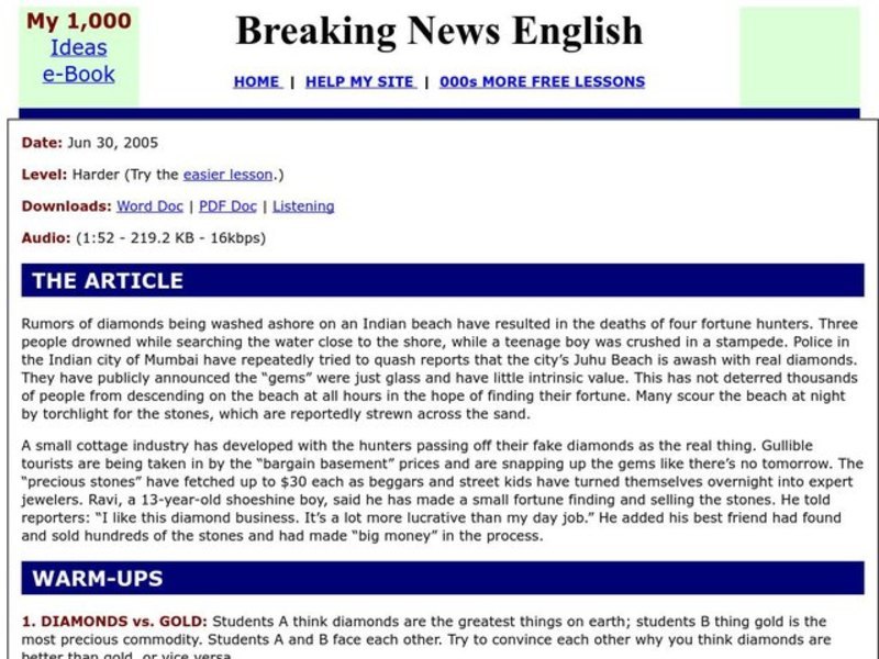 Breaking News English: Four Dead in Indian "Diamond" Hunt Interactive