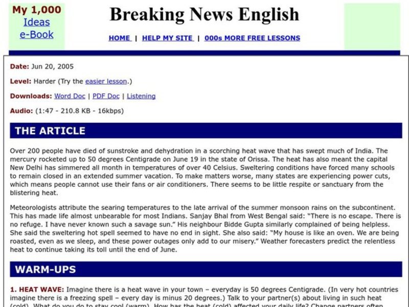 Breaking News English: Indian Heat Wave Kills 200 Worksheet