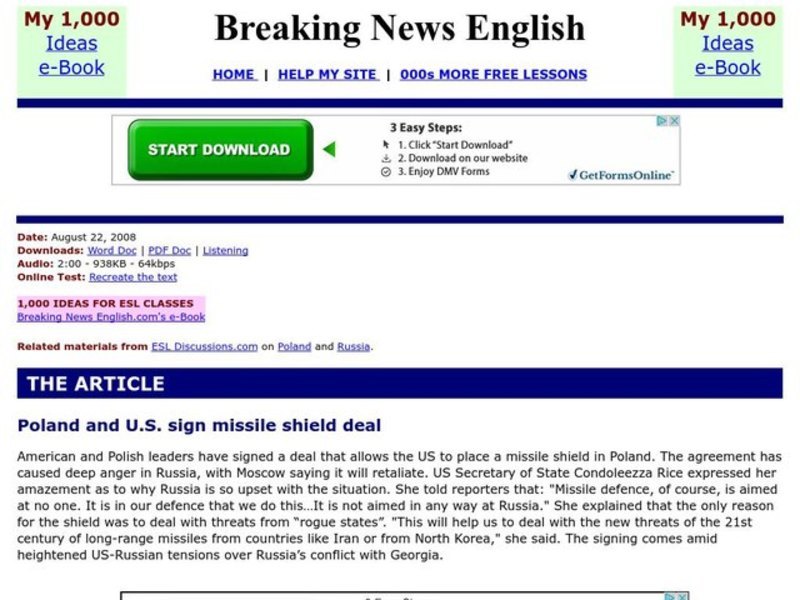 Breaking News English: U.S. Missile Shield Interactive