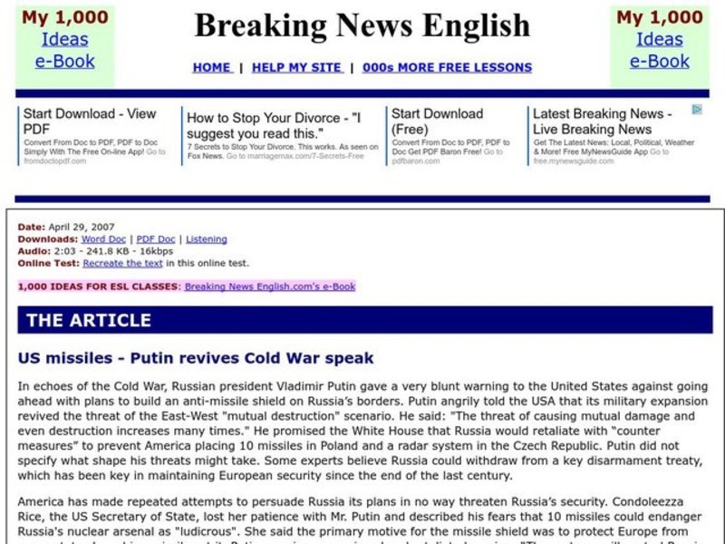 Breaking News English: U.S. Missile Shield Interactive