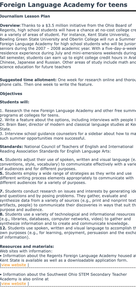 Journalism: Foreign Language Summer Program for Teens Lesson Plan